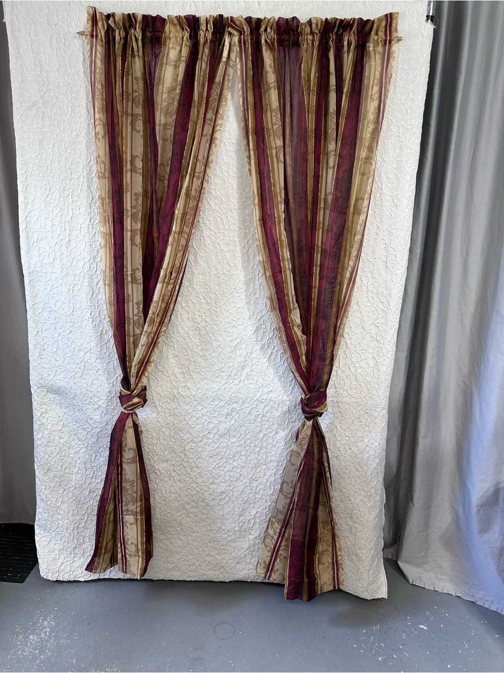 Elegant Burgundy and Gold Striped Window Curtains